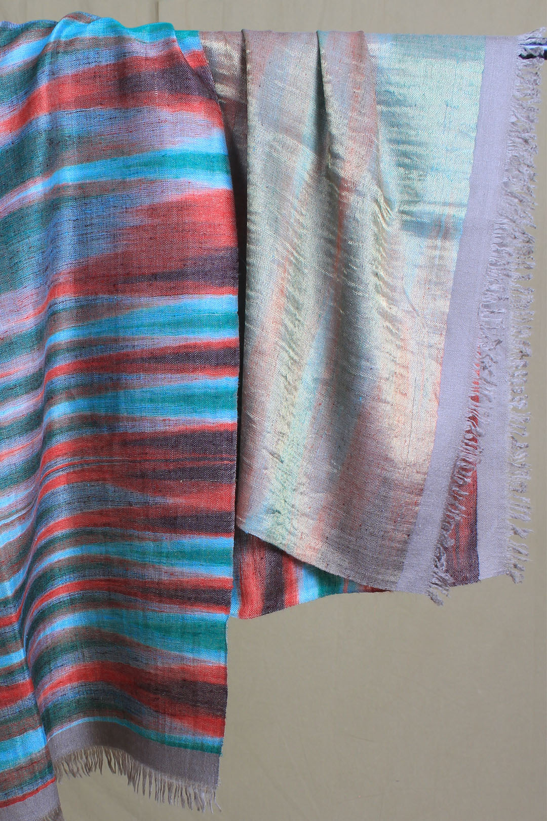 Khayree Reversible Metallic Multi Coloured Ikat Cashmere Shawl