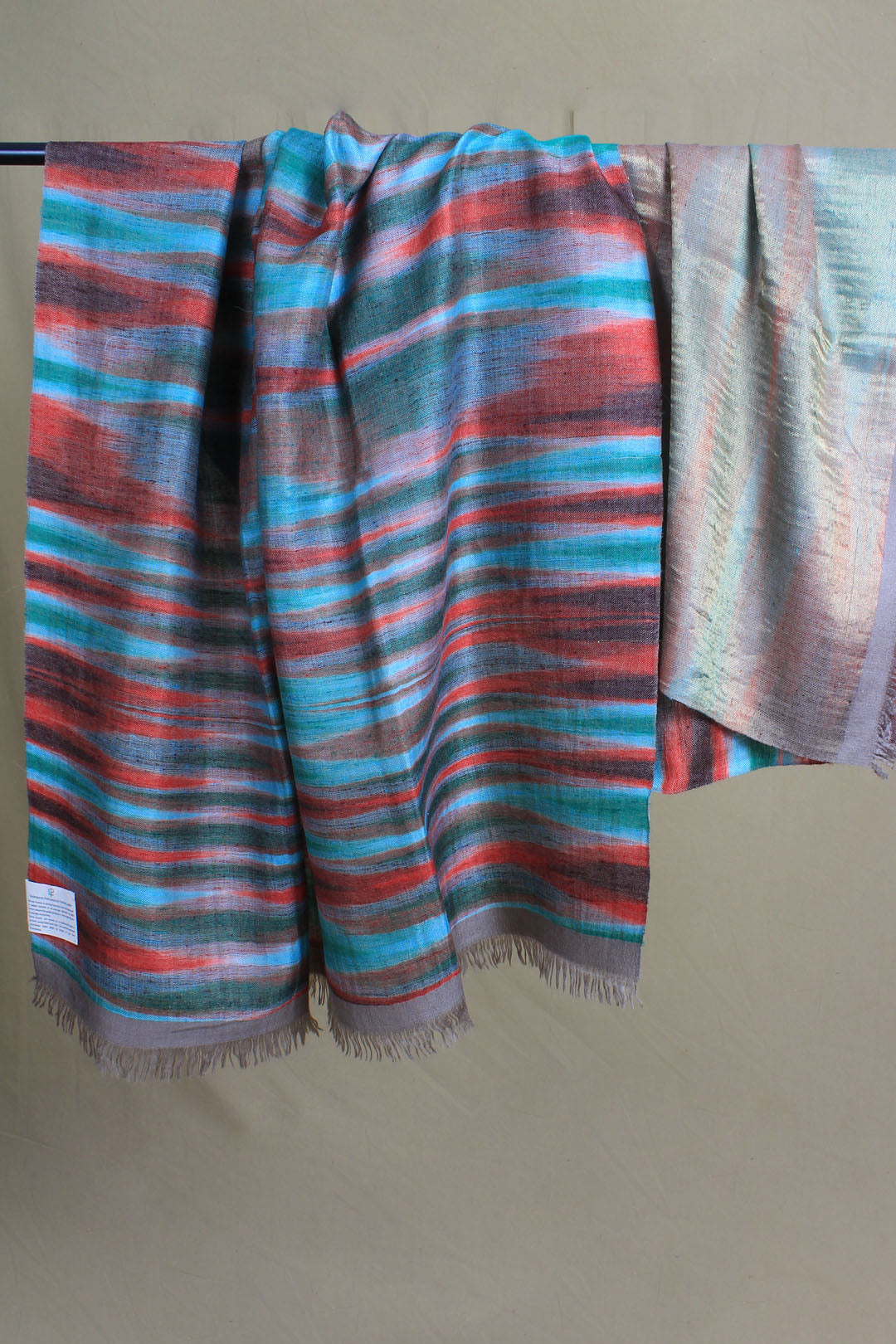 Khayree Reversible Metallic Multi Coloured Ikat Cashmere Shawl