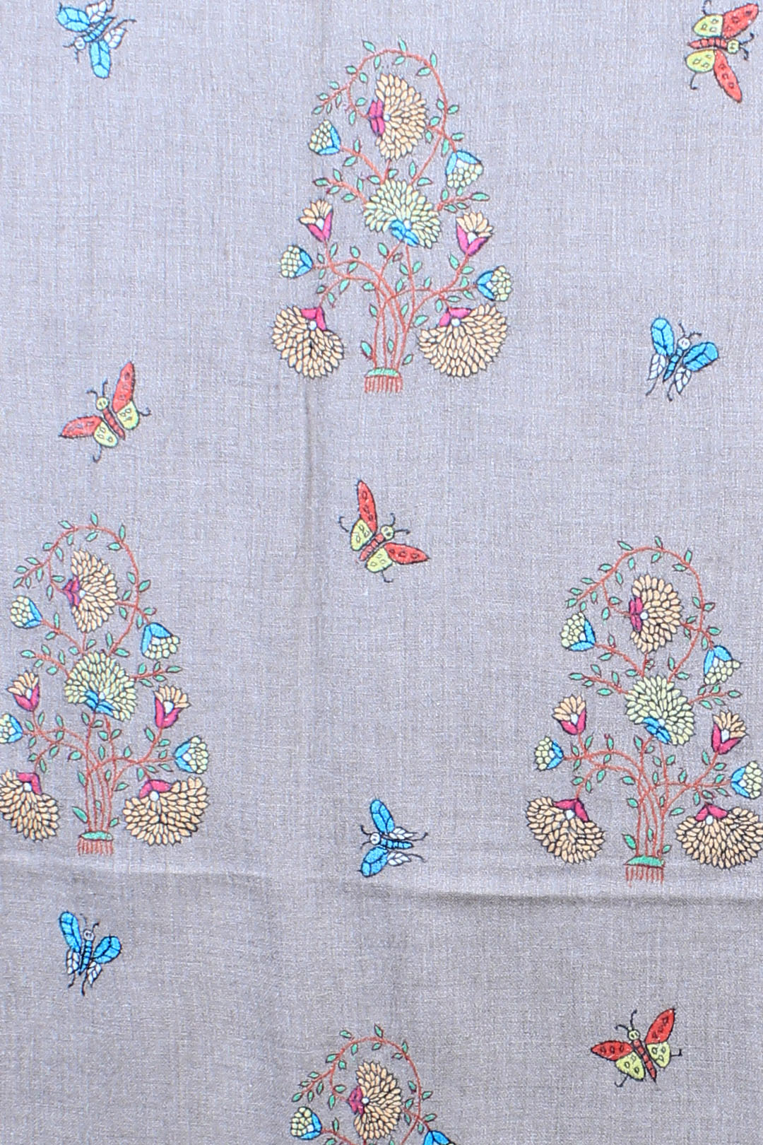 Barakah Taupe Buti & Butterflies Sonzi Embroidered Pashmina Shawl