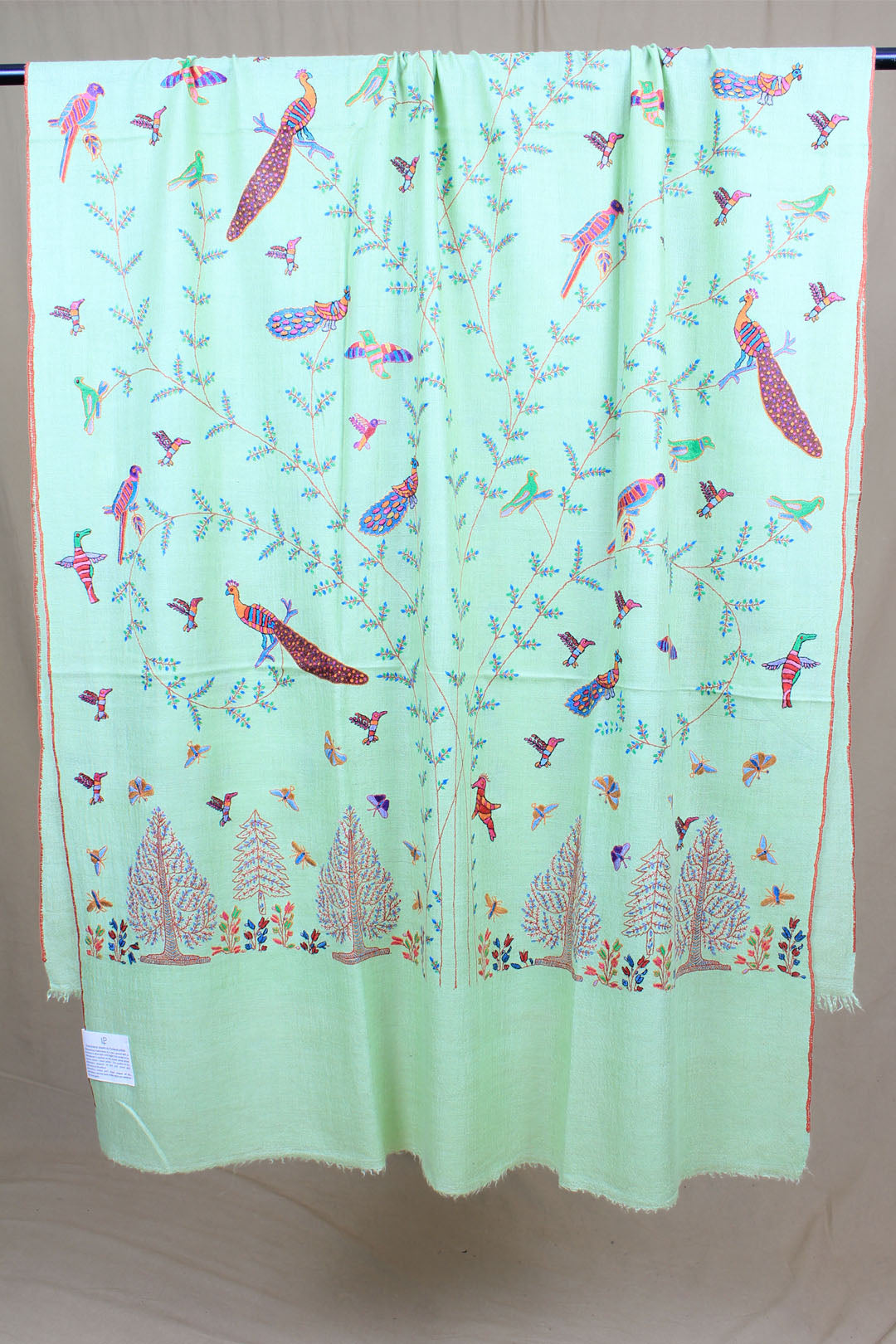 Aafiyah Ivory Forest Theme Sozni Embroidered Pashmina Shawl