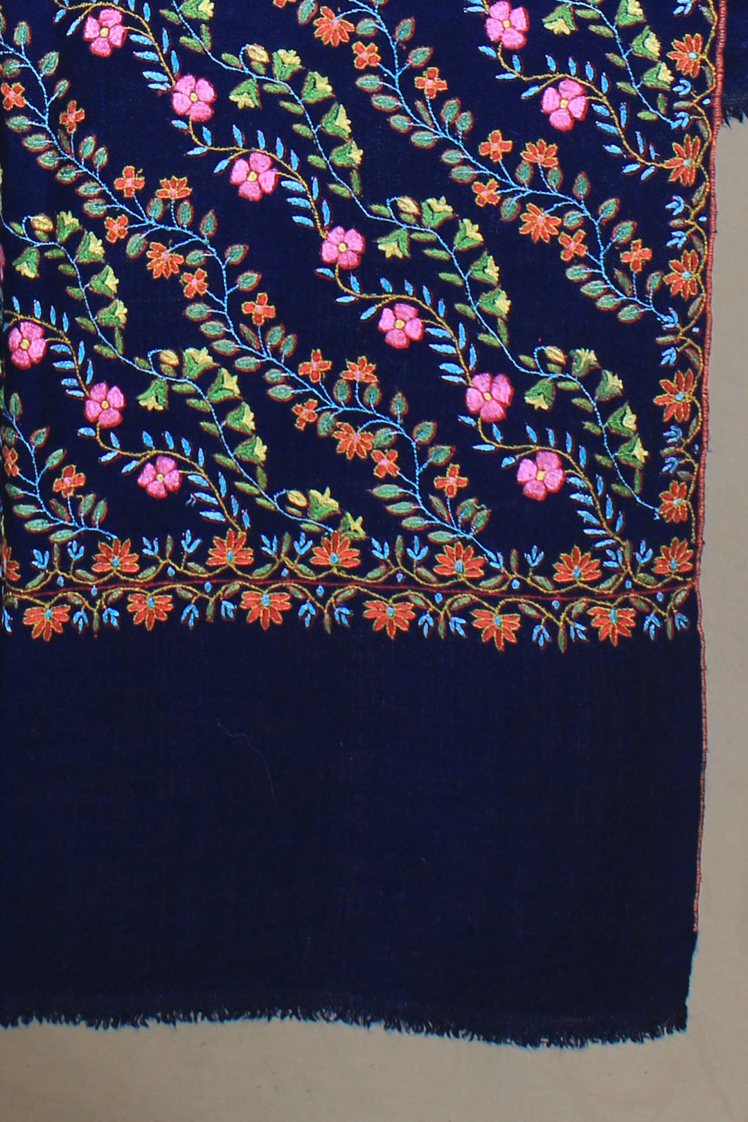 Kashmala Indigo Blue Sozni Neem Jama Lehridar Pashmina Shawl