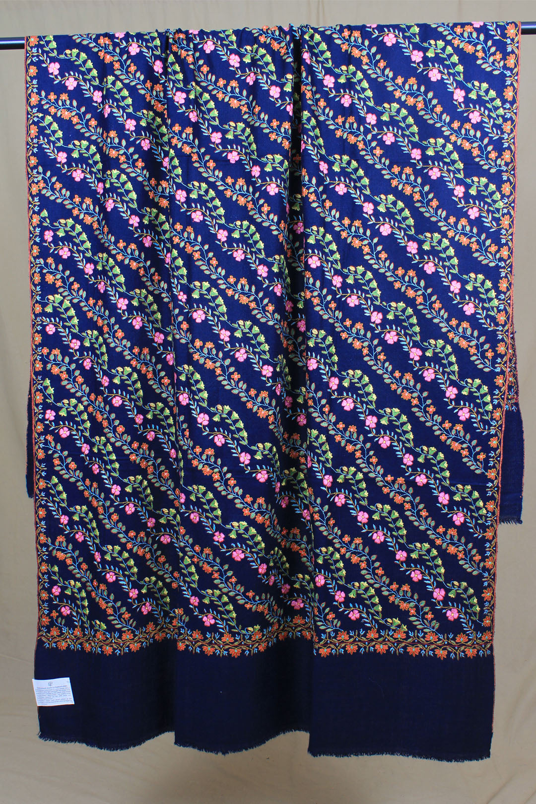 Kashmala Indigo Blue Sozni Neem Jama Lehridar Pashmina Shawl