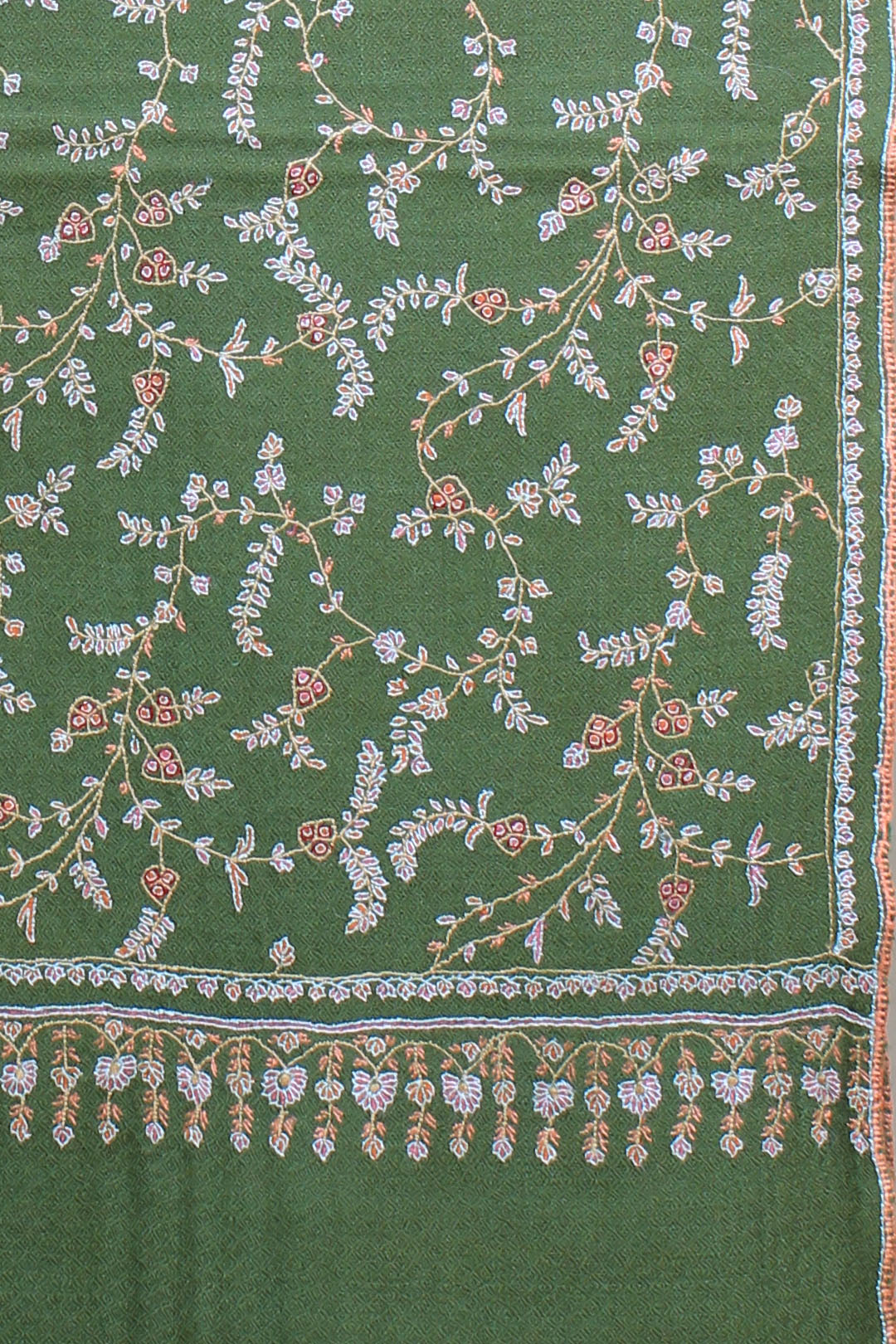 Ehtishaam Sheen Green Sozni Jaali Embroidered Pashmina Stole