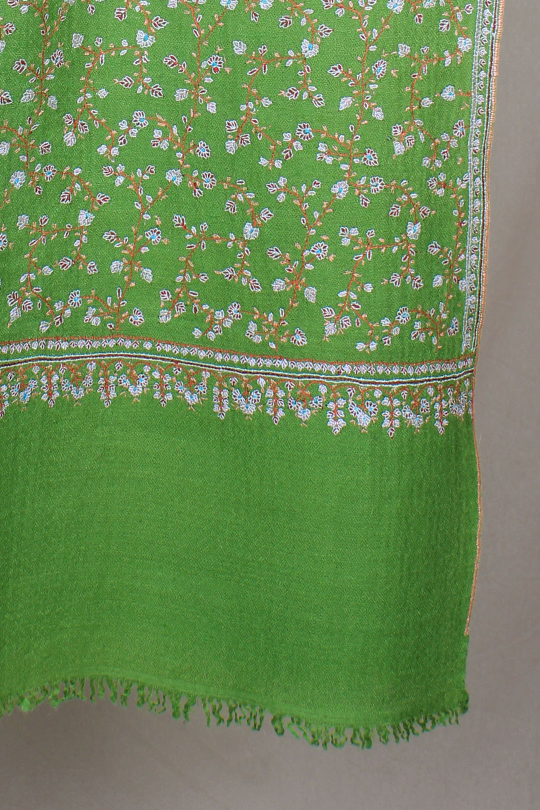 Urooj Slimy Green Sozni Jaali Embroidered Pashmina stole