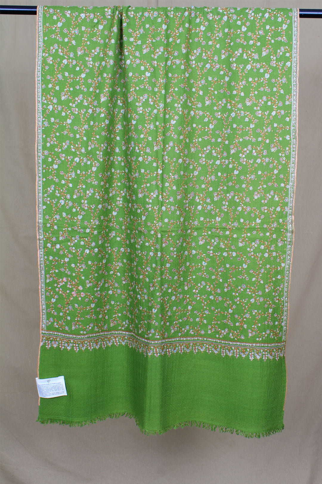 Urooj Slimy Green Sozni Jaali Embroidered Pashmina stole