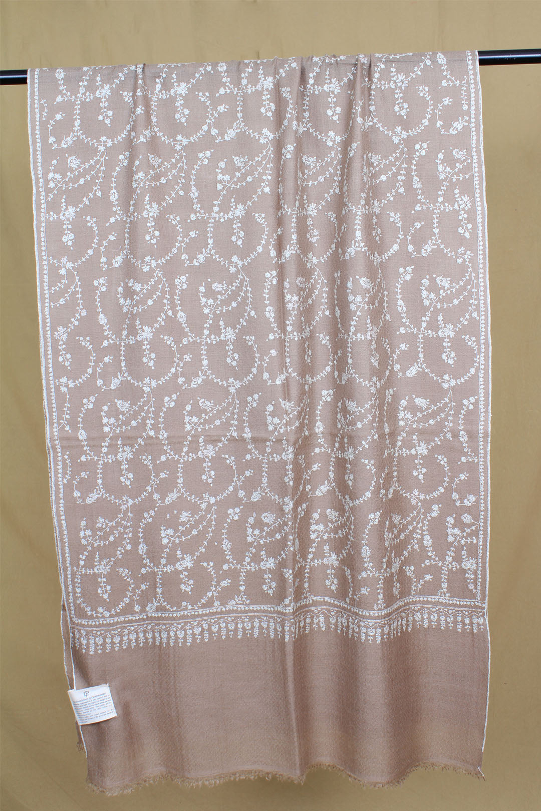 Sharjeena Hazelnut Sozni Jaali Embroidered Pashmina Stole