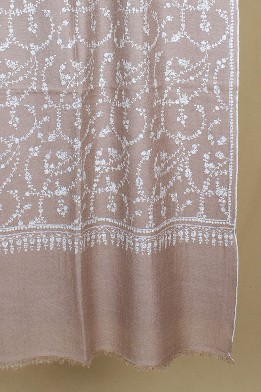 Sharjeena Hazelnut Sozni Jaali Embroidered Pashmina Stole