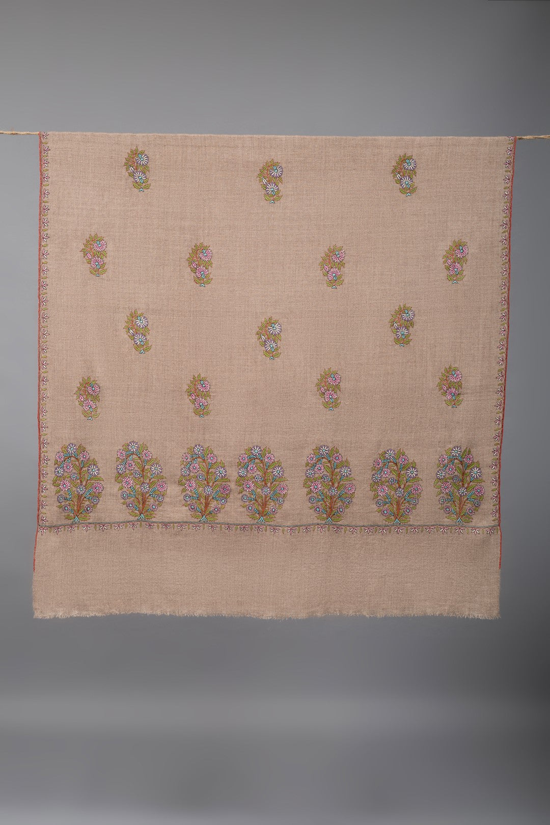 Camellia Light Taupe Embroidered Pashmina Shawl