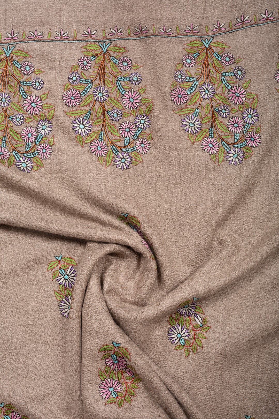 Camellia Light Taupe Embroidered Pashmina Shawl