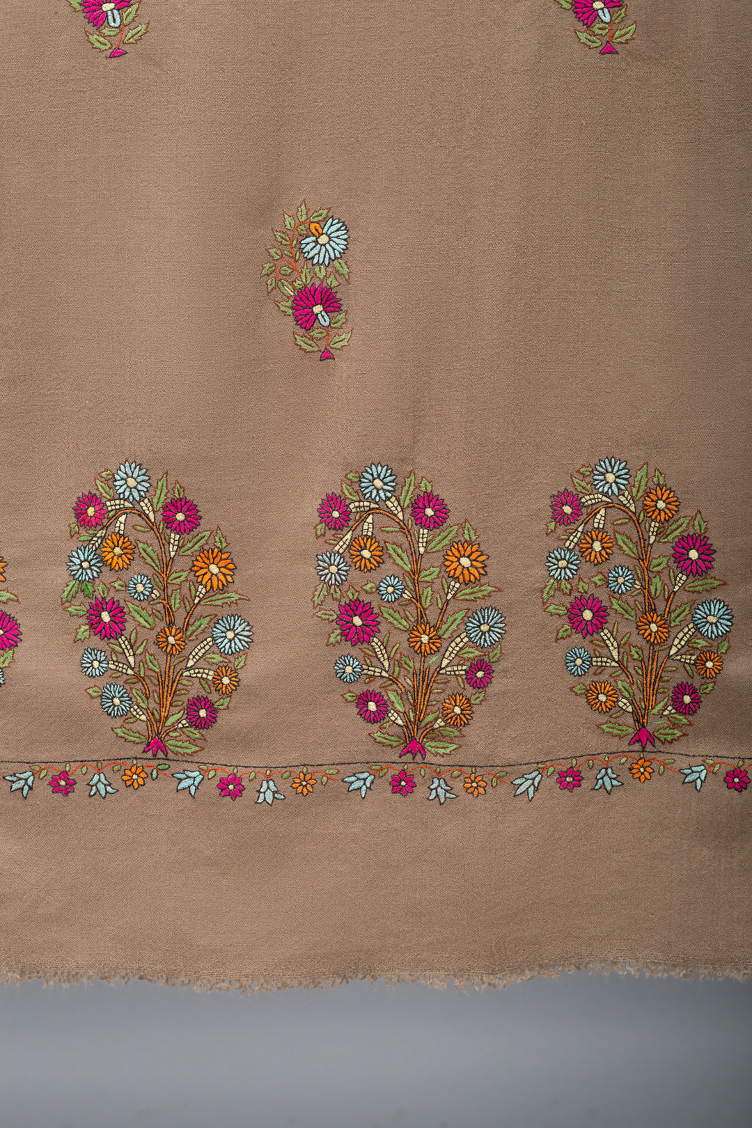 Batool Tuscan Tan Butidar Embroidered Pashmina Shawl