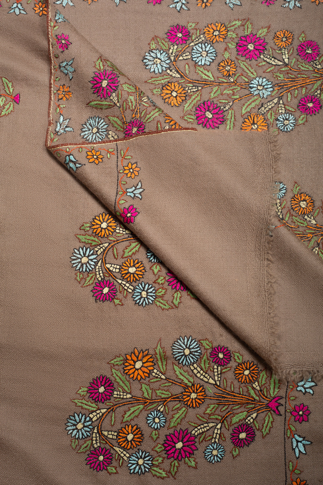 Batool Tuscan Tan Butidar Embroidered Pashmina Shawl