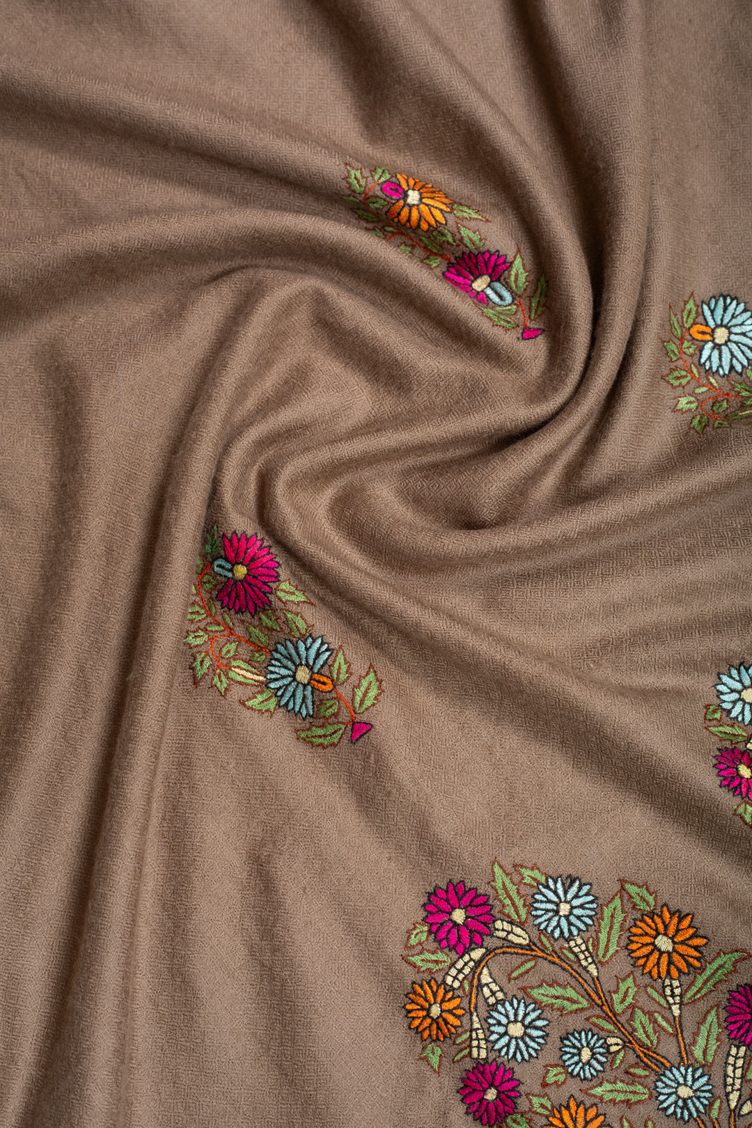 Batool Tuscan Tan Butidar Embroidered Pashmina Shawl