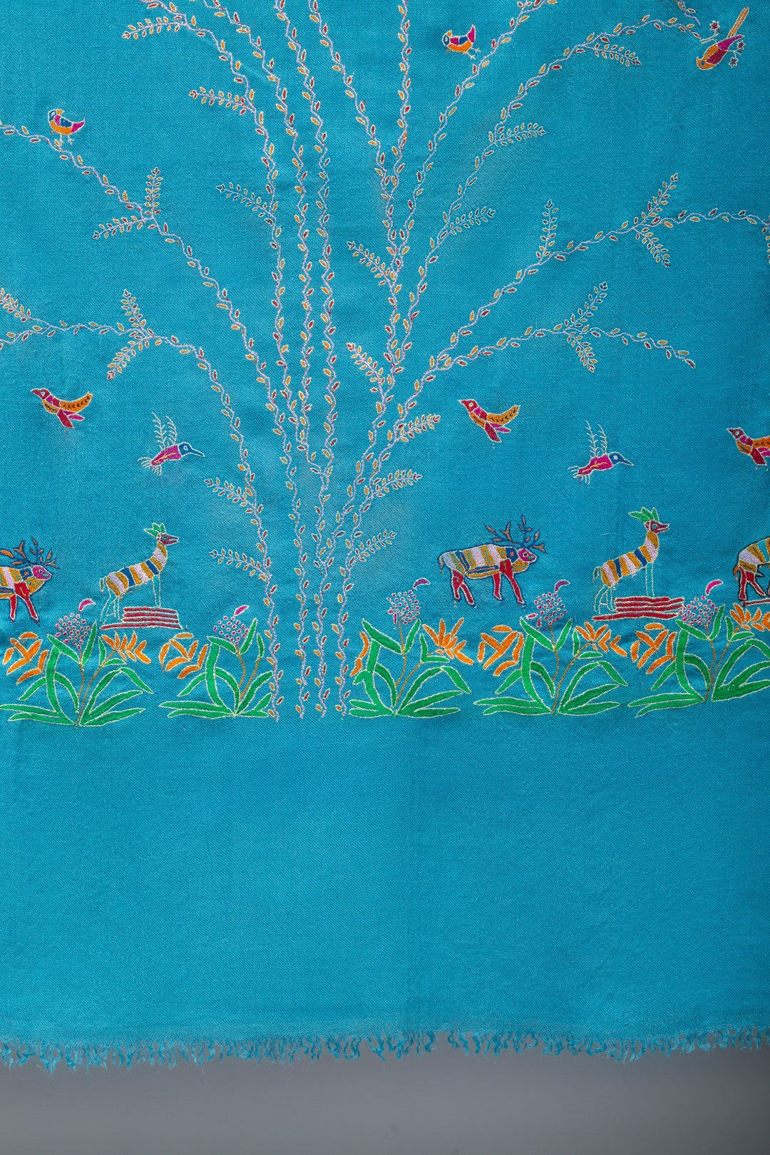 Whirling butterflies Ceruleam Blue Embroidered Pashmina Shawl