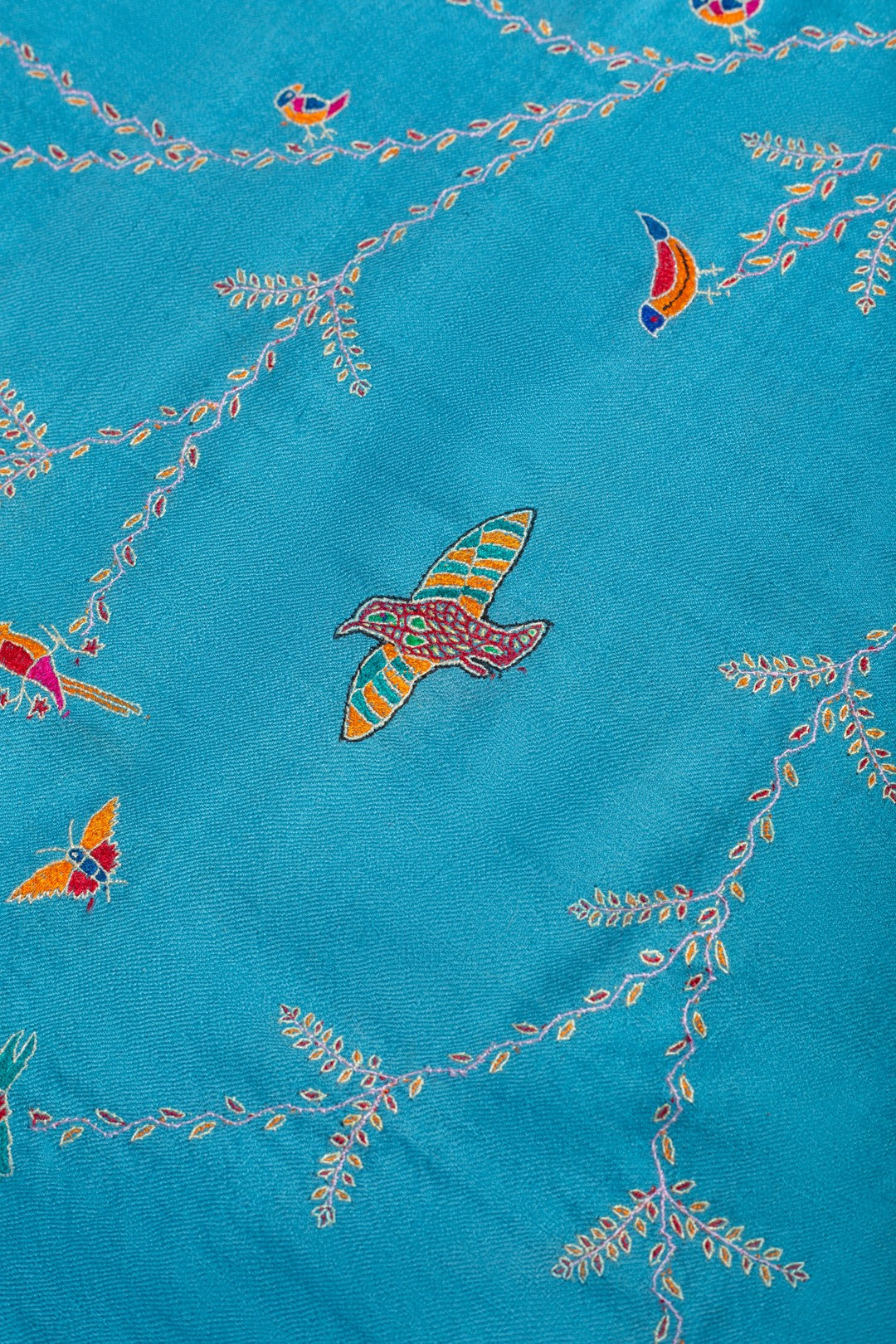 Whirling butterflies Ceruleam Blue Embroidered Pashmina Shawl