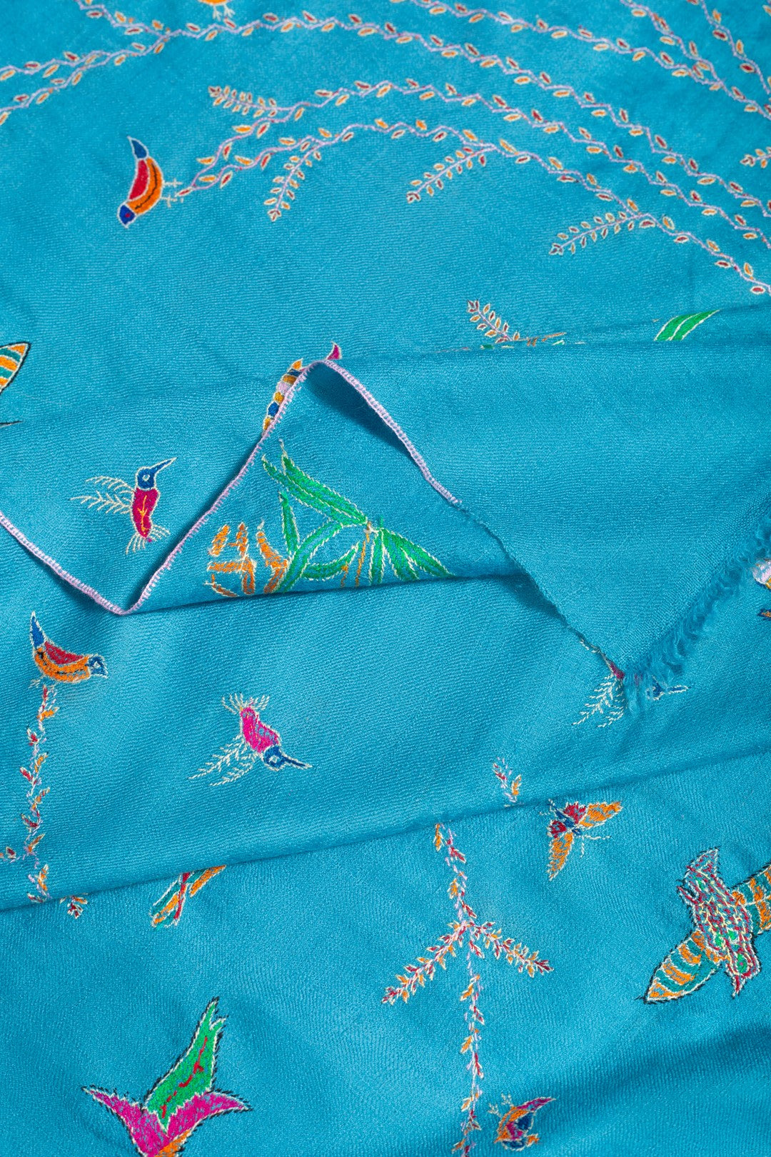 Whirling butterflies Ceruleam Blue Embroidered Pashmina Shawl