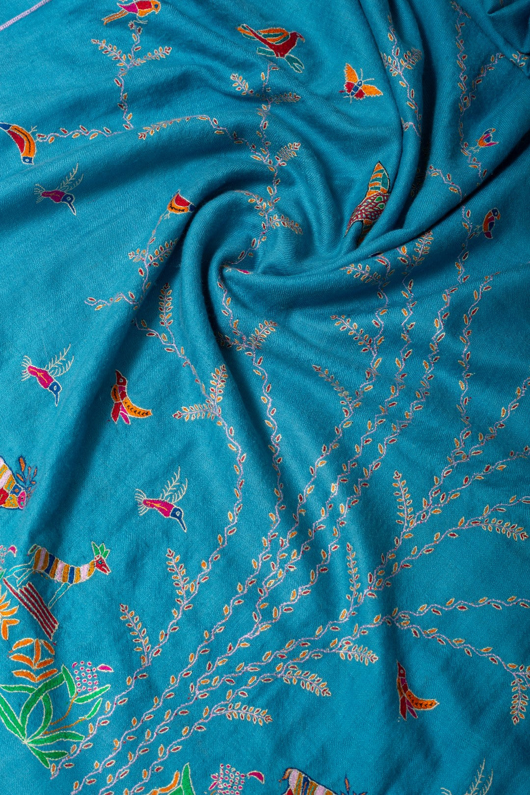 Whirling butterflies Ceruleam Blue Embroidered Pashmina Shawl