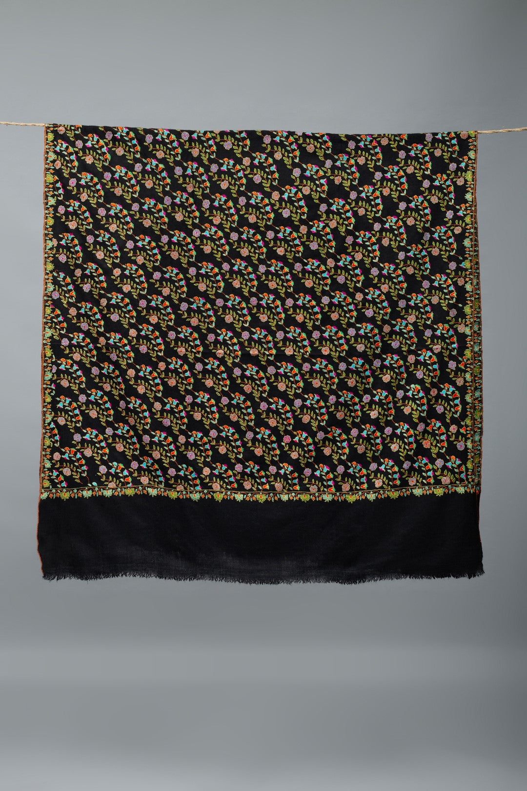 Whimsy Wonders Black Lehridar Jaali Pashmina Shawl