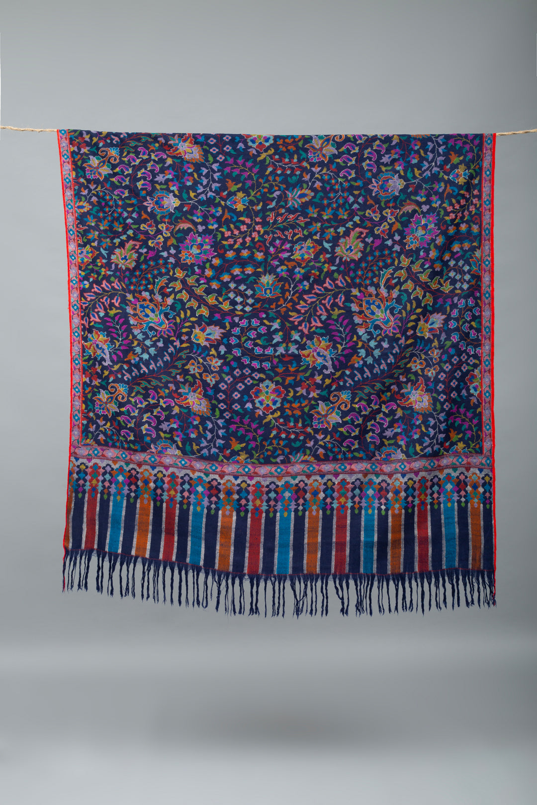 Safwah Egyptian Blue outlined Jamavar Pashmina Shawl