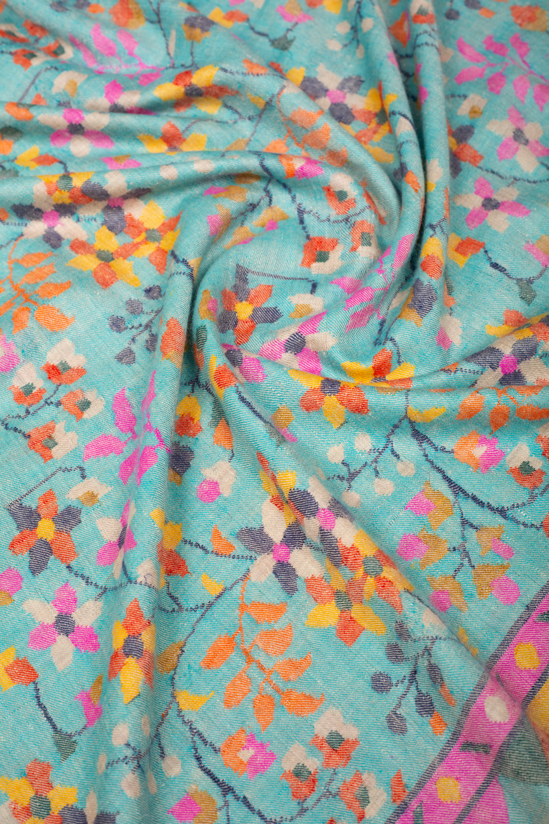 Talib-e-Misri Artic Blue Floral Kani Jamavar Pashmina Shawl