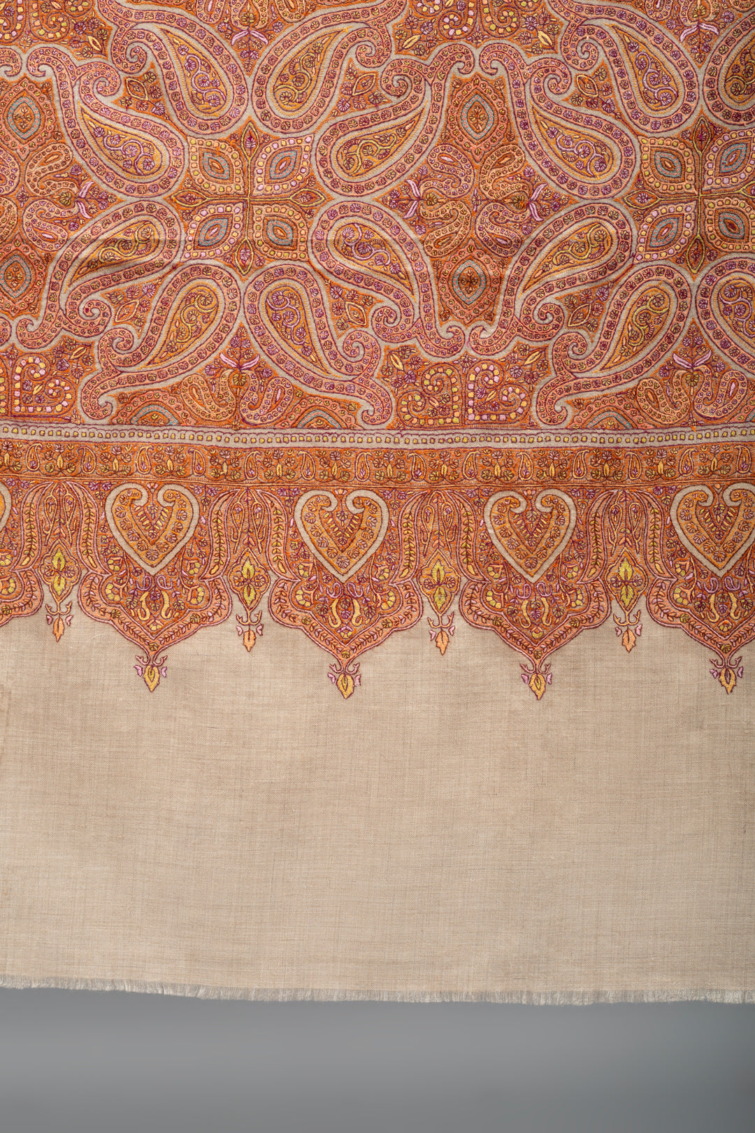 Le Grand Classic Taupe Paisley Jama Embroidery Pashmina Shawl