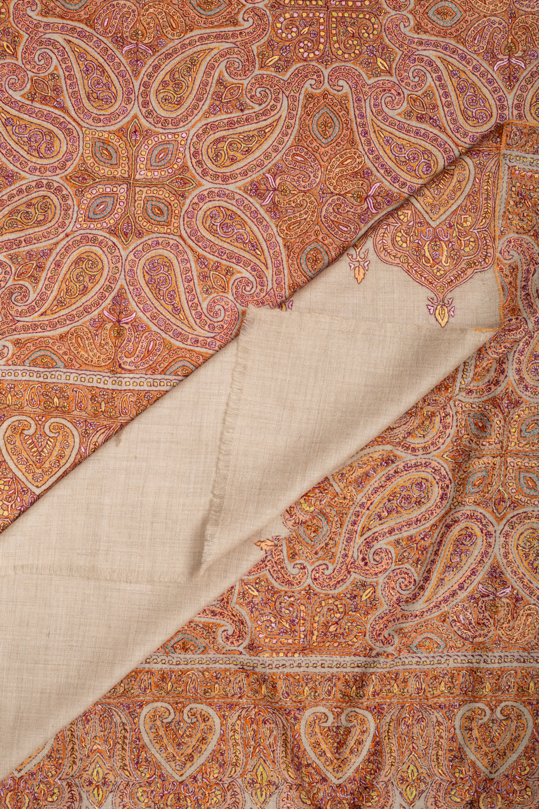 Le Grand Classic Taupe Paisley Jama Embroidery Pashmina Shawl