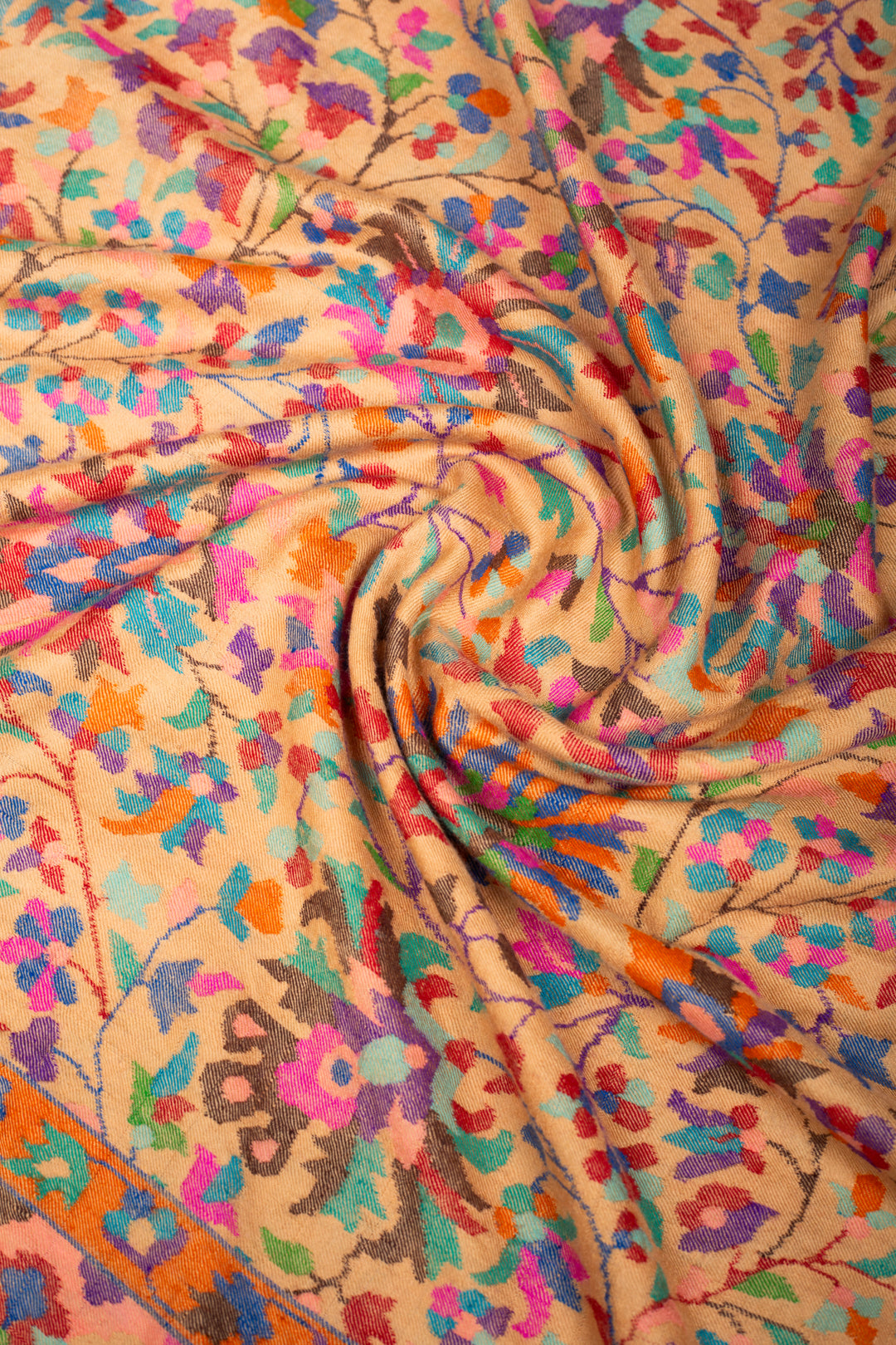 Skylark Bisque Floral Kani Jamavar Pashmina Shawl