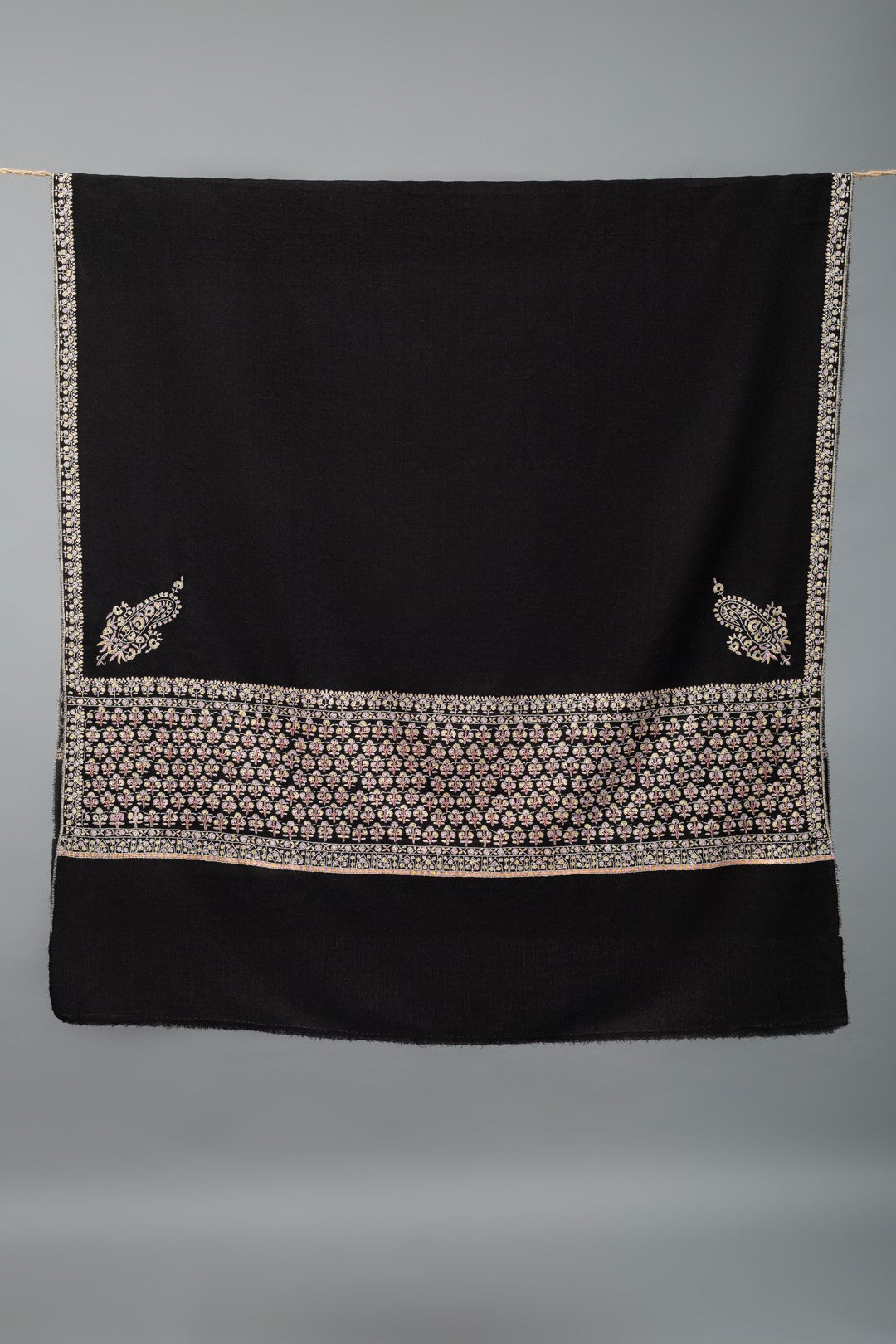 Cozy Glint Black Paldar Sozni Embroidery Pashmina Shawl