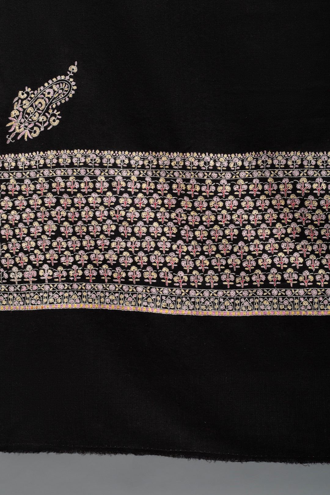 Cozy Glint Black Paldar Sozni Embroidery Pashmina Shawl