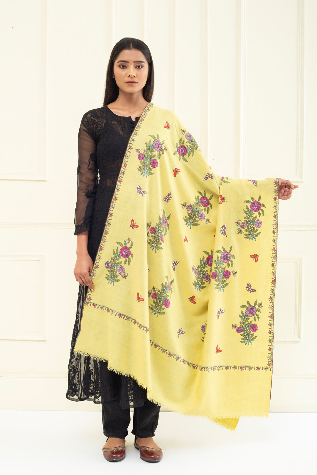 Dreamy Delights Daffodil  Butidar Pashmina Shawl