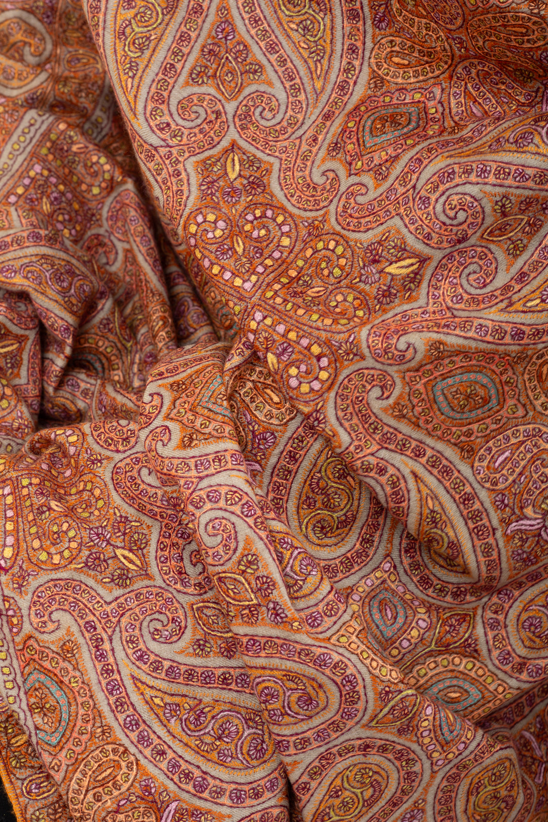 Le Grand Classic Taupe Paisley Jama Embroidery Pashmina Shawl