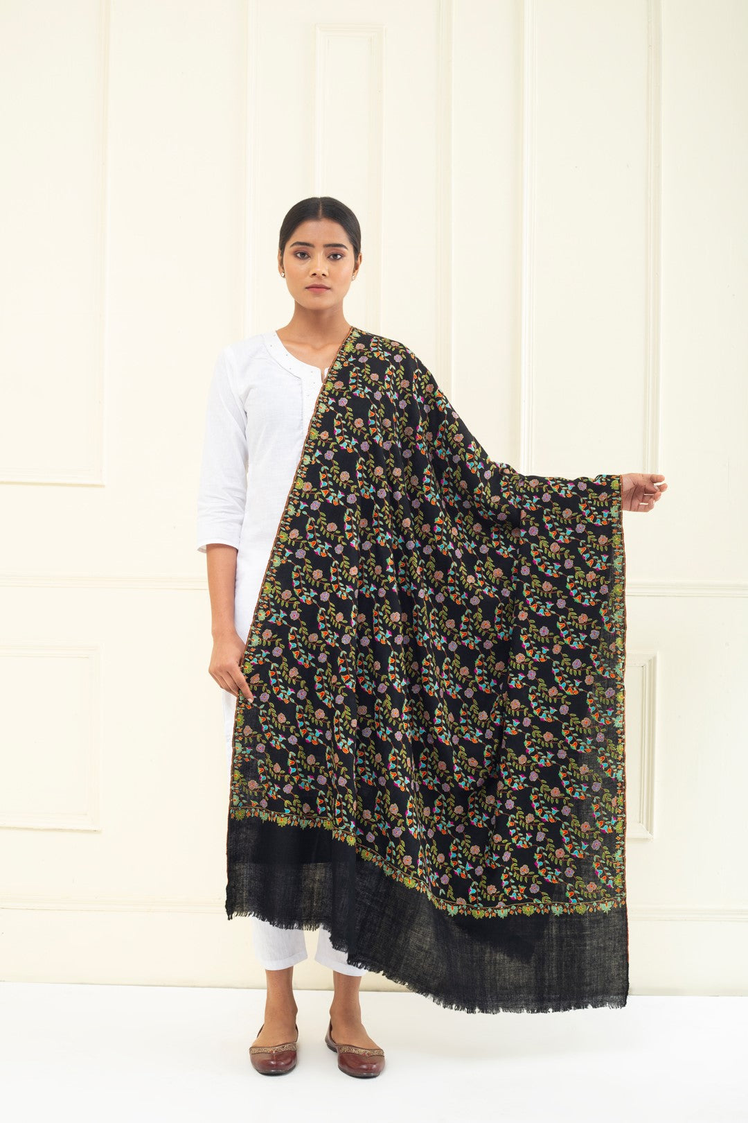 Whimsy Wonders Black Lehridar Jaali Pashmina Shawl