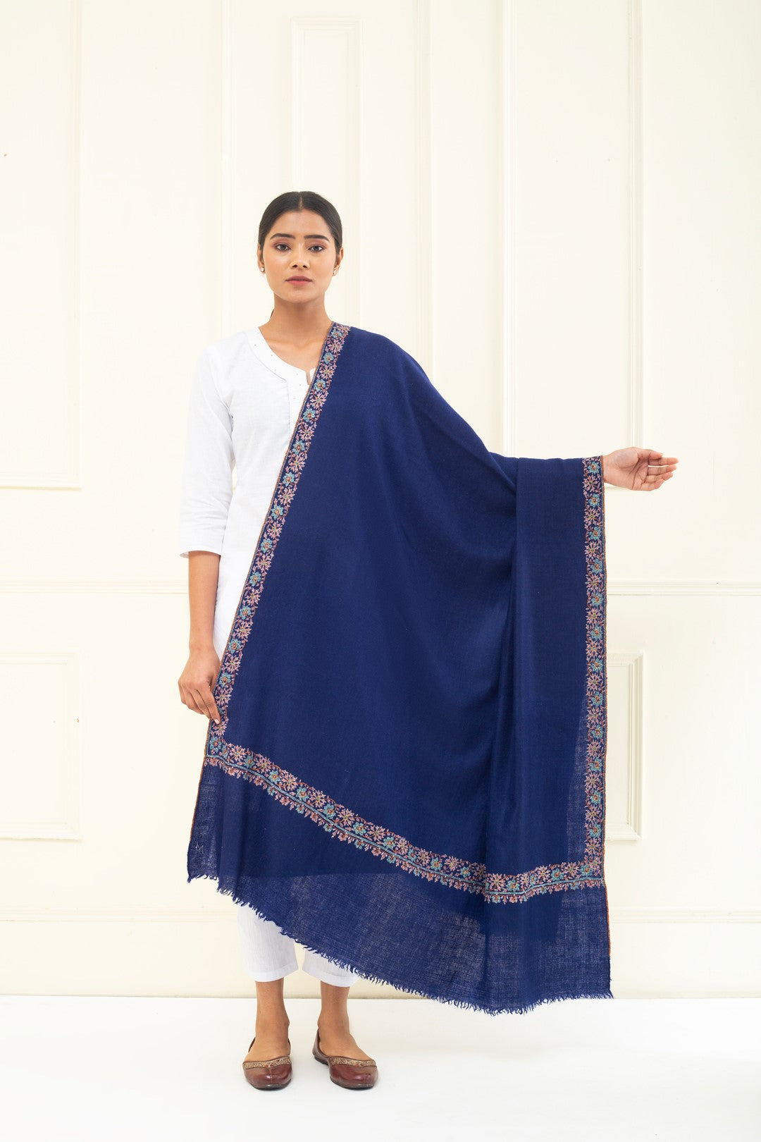 Bluebell Neem Dour Sozni Embroidered Pashmina shawl