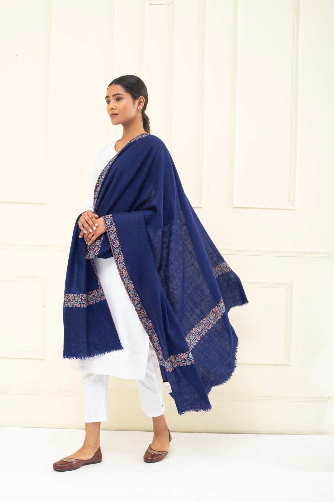 Bluebell Neem Dour Sozni Embroidered Pashmina shawl