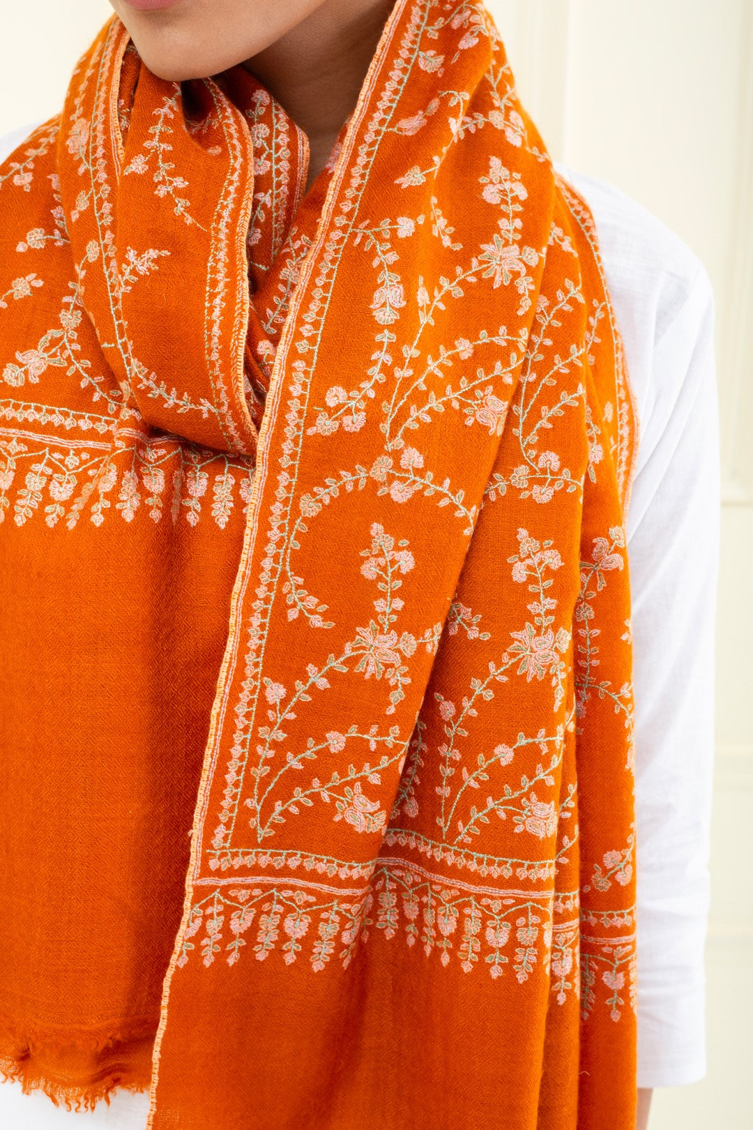 Adeer Burnt Orange Sozni Jaali Pashmina Stole