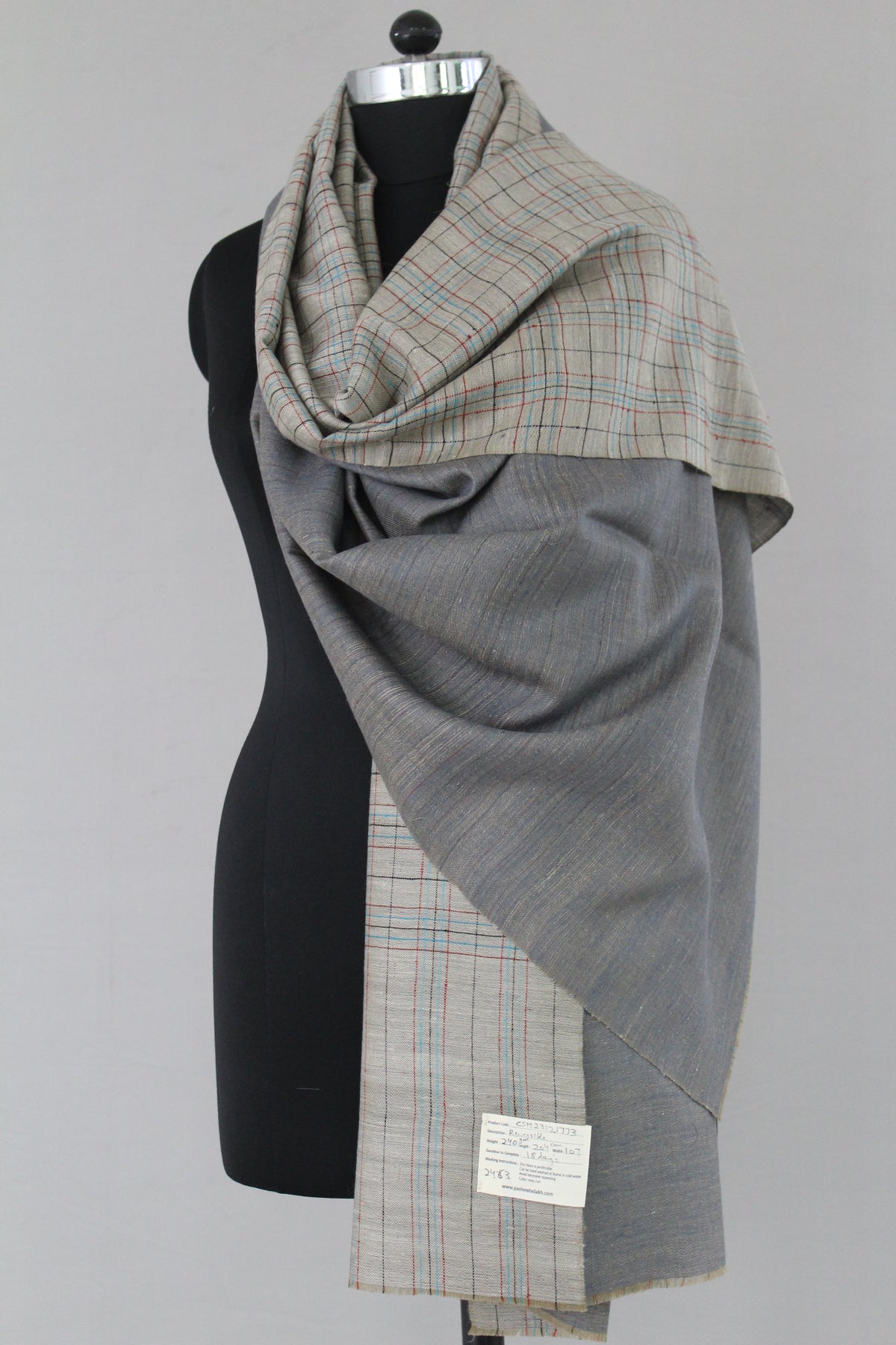 Rafa Pigeon Blue And Grey Reversible Cashmere Shawl