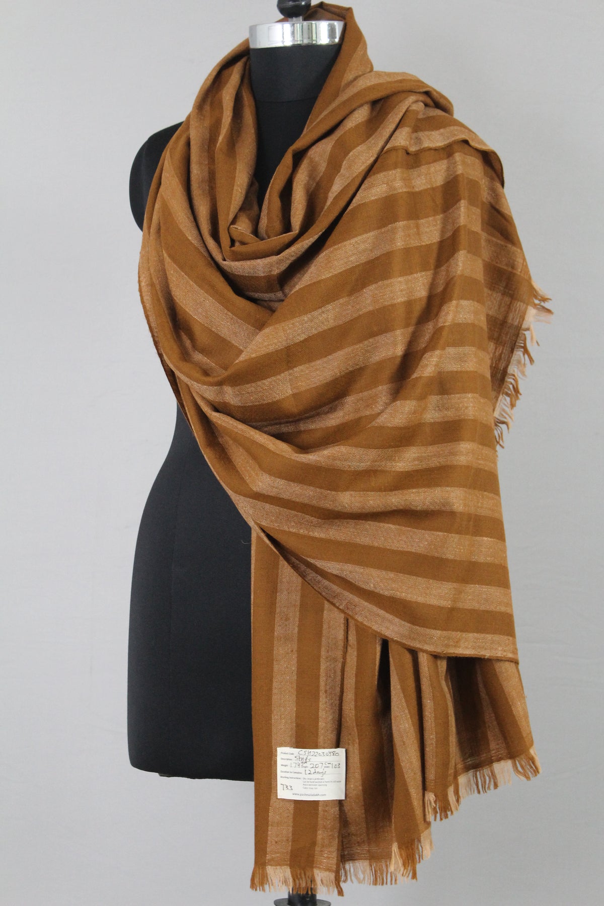 Malfile Caramel Brown Strips Cashmere Shawl