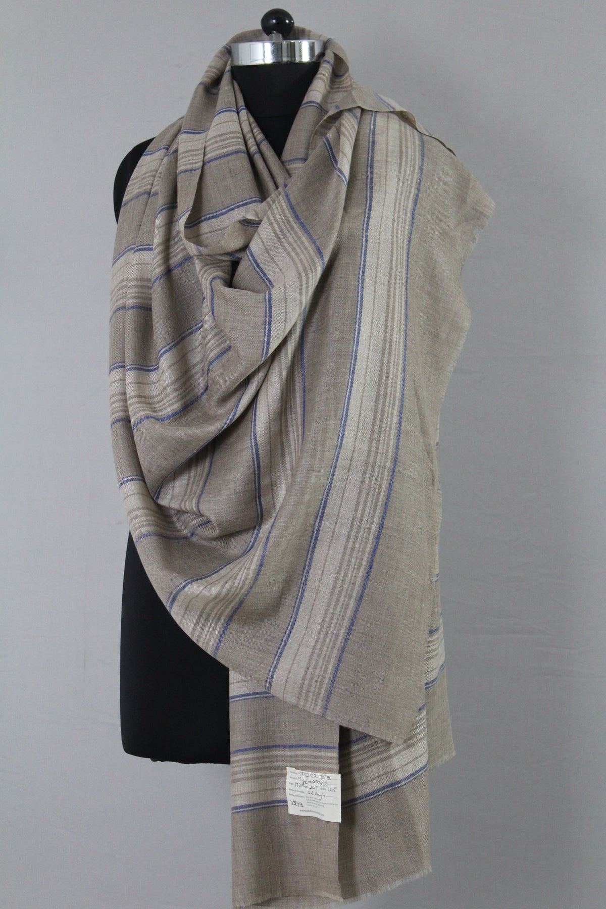 Valerie Mink Grey Strips Stripes Cashmere Shawl