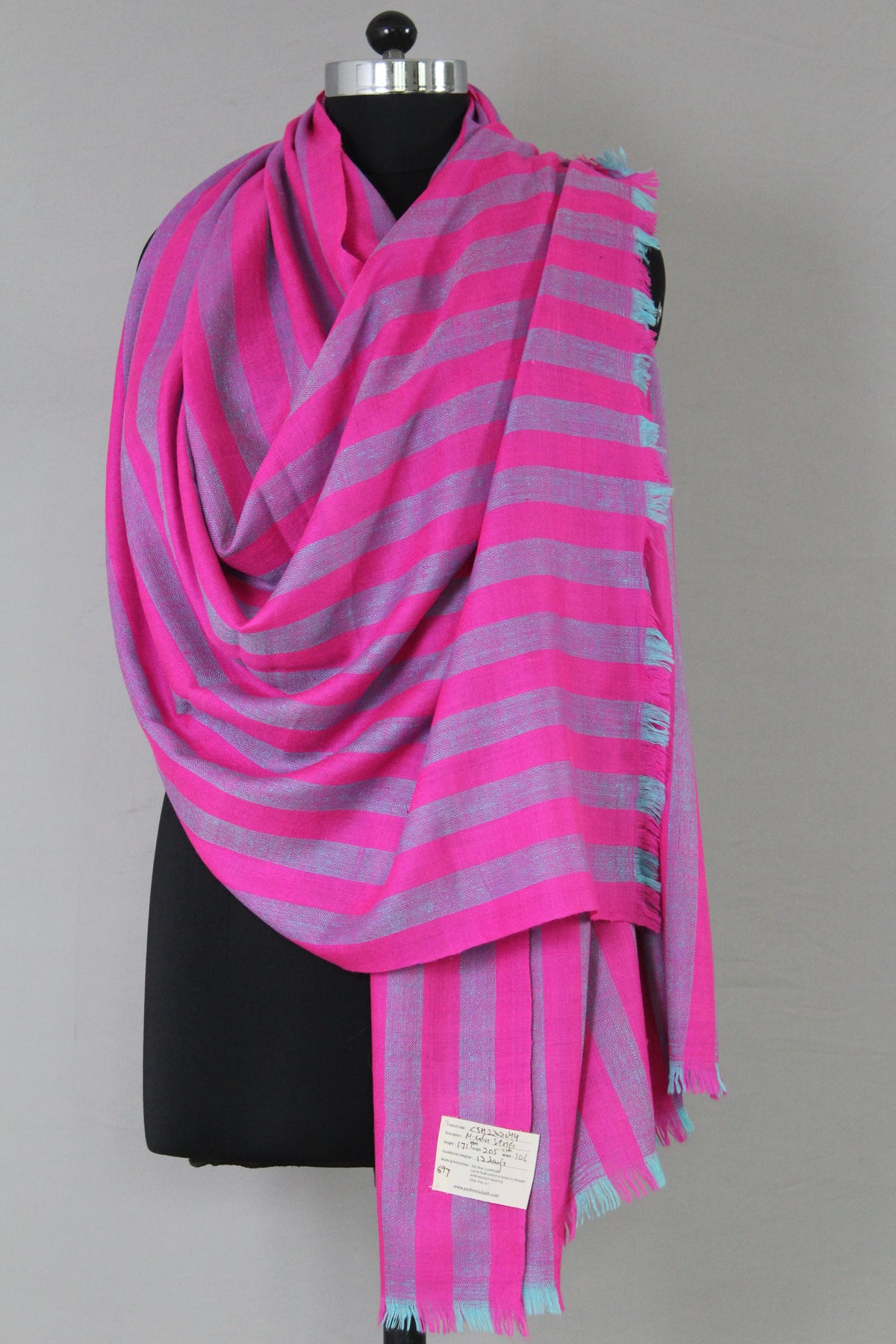 Wesley Magenta Strips Cashmere Shawl