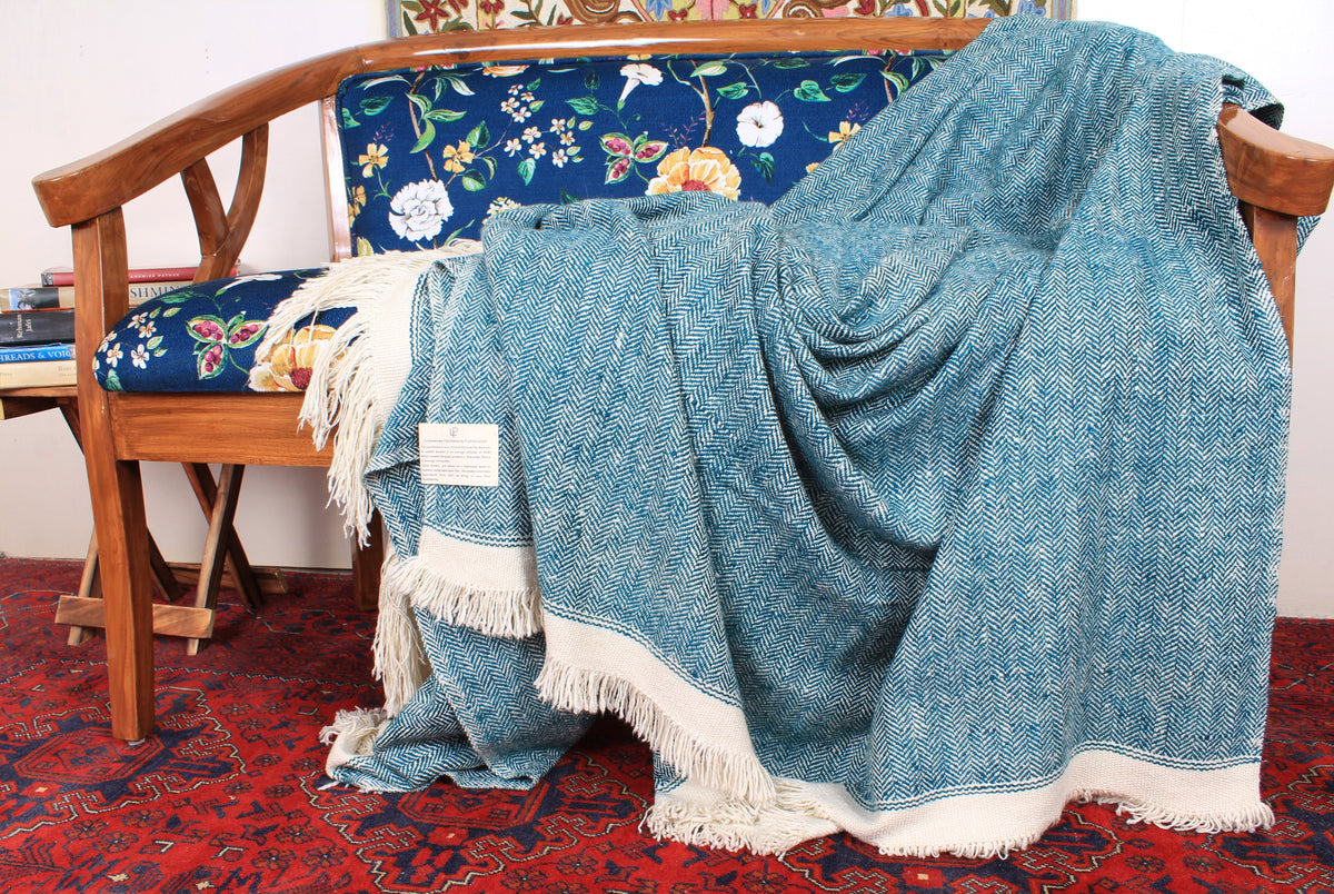 Izayah Dodger Blue And Ivory Double Weave Pashmina Blanket