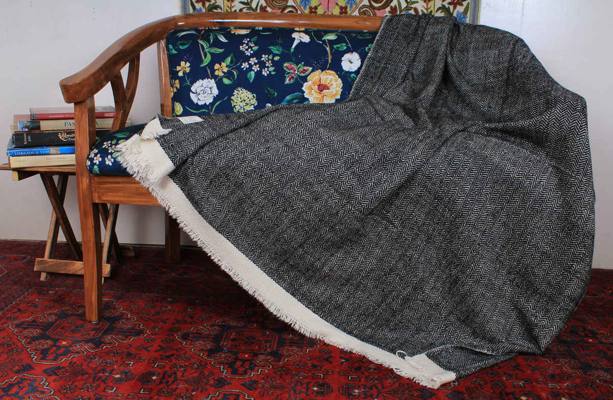 Berna Onyx Black Double Weave Pashmina Blanket