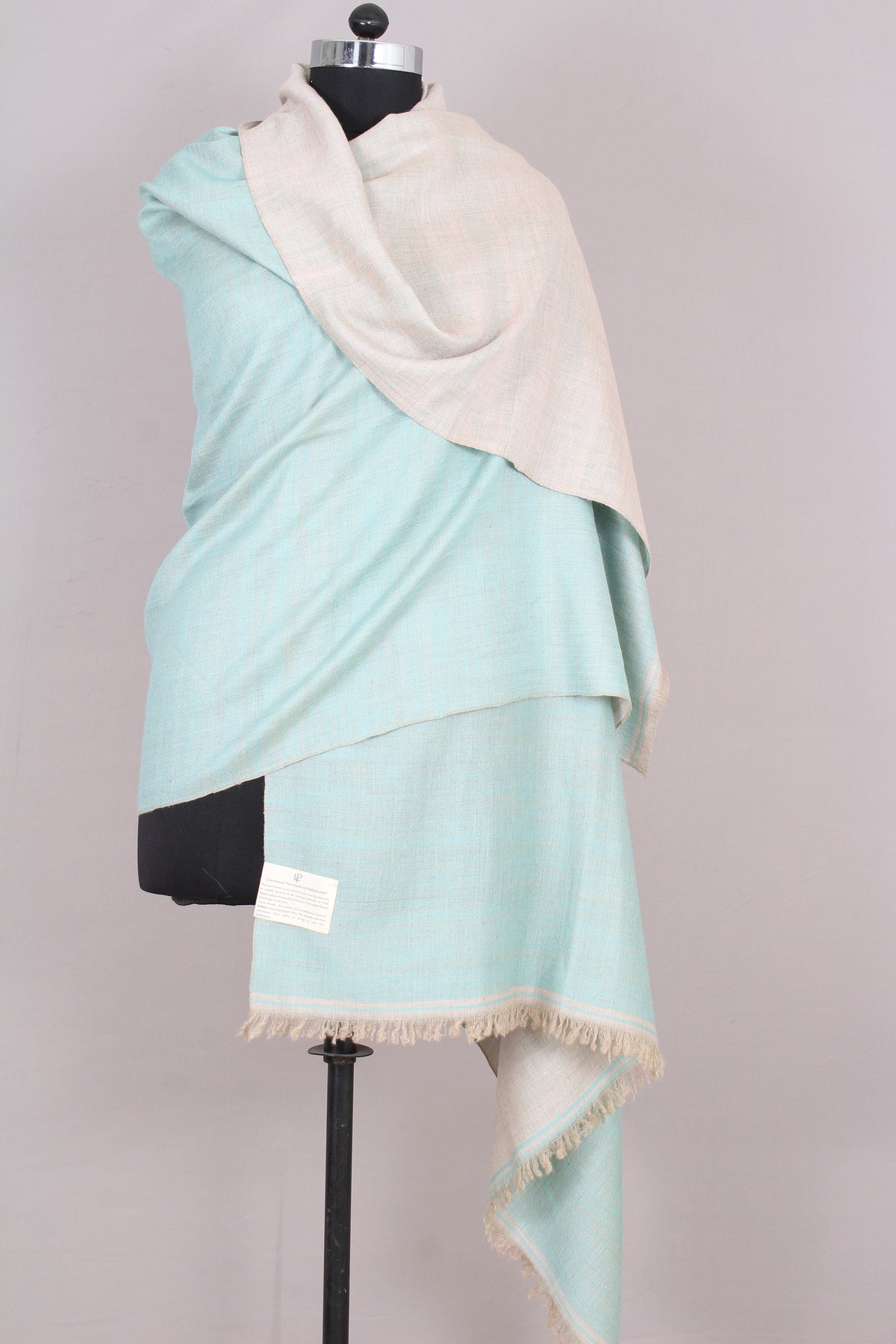 Reversible light green and blue shawl