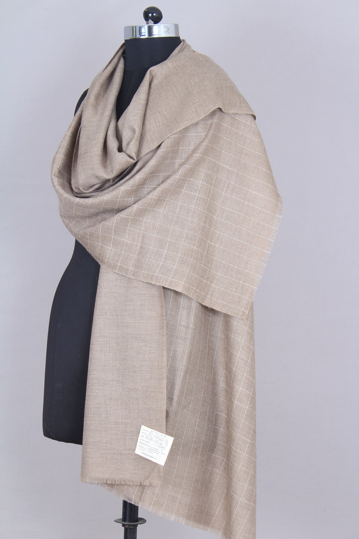 Priscila French Taupe Check Cashmere Stole