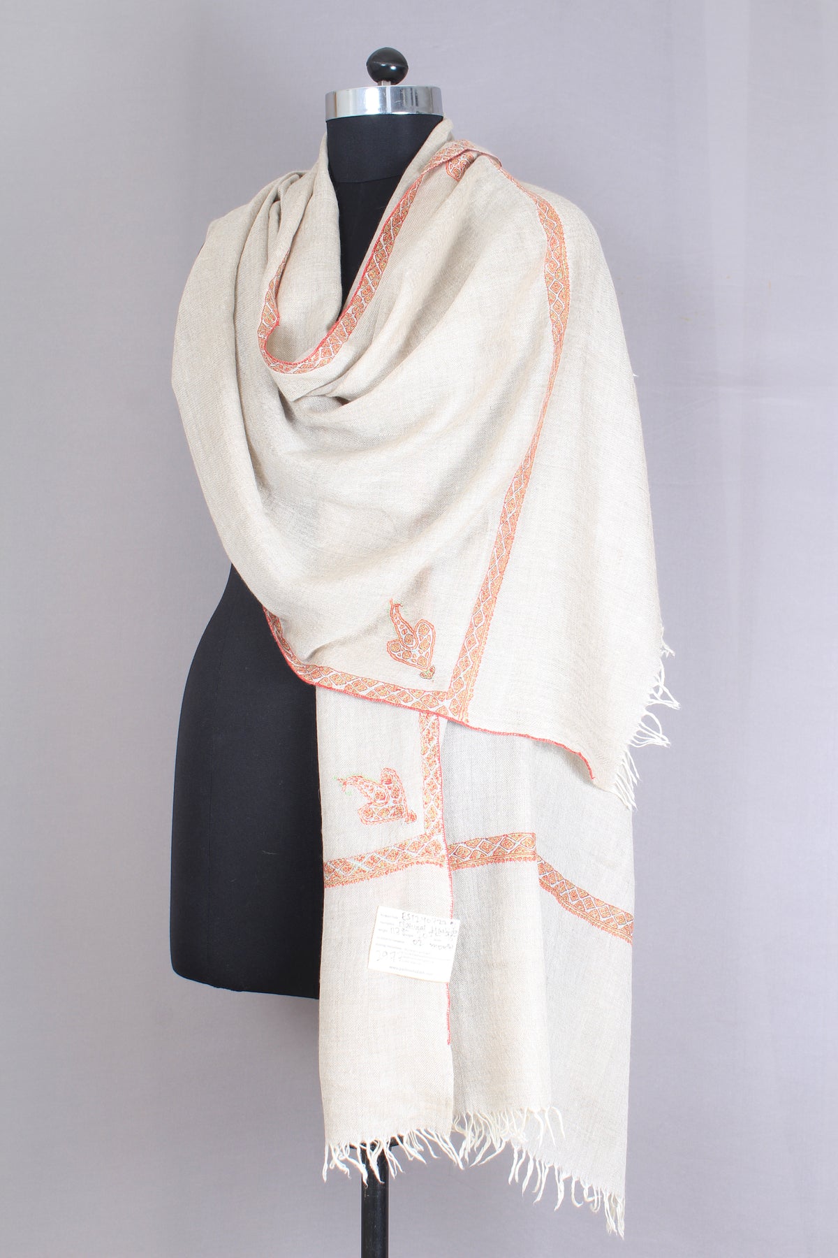 Wayne Oyster Hashidar Embroidered Pashmina Stole