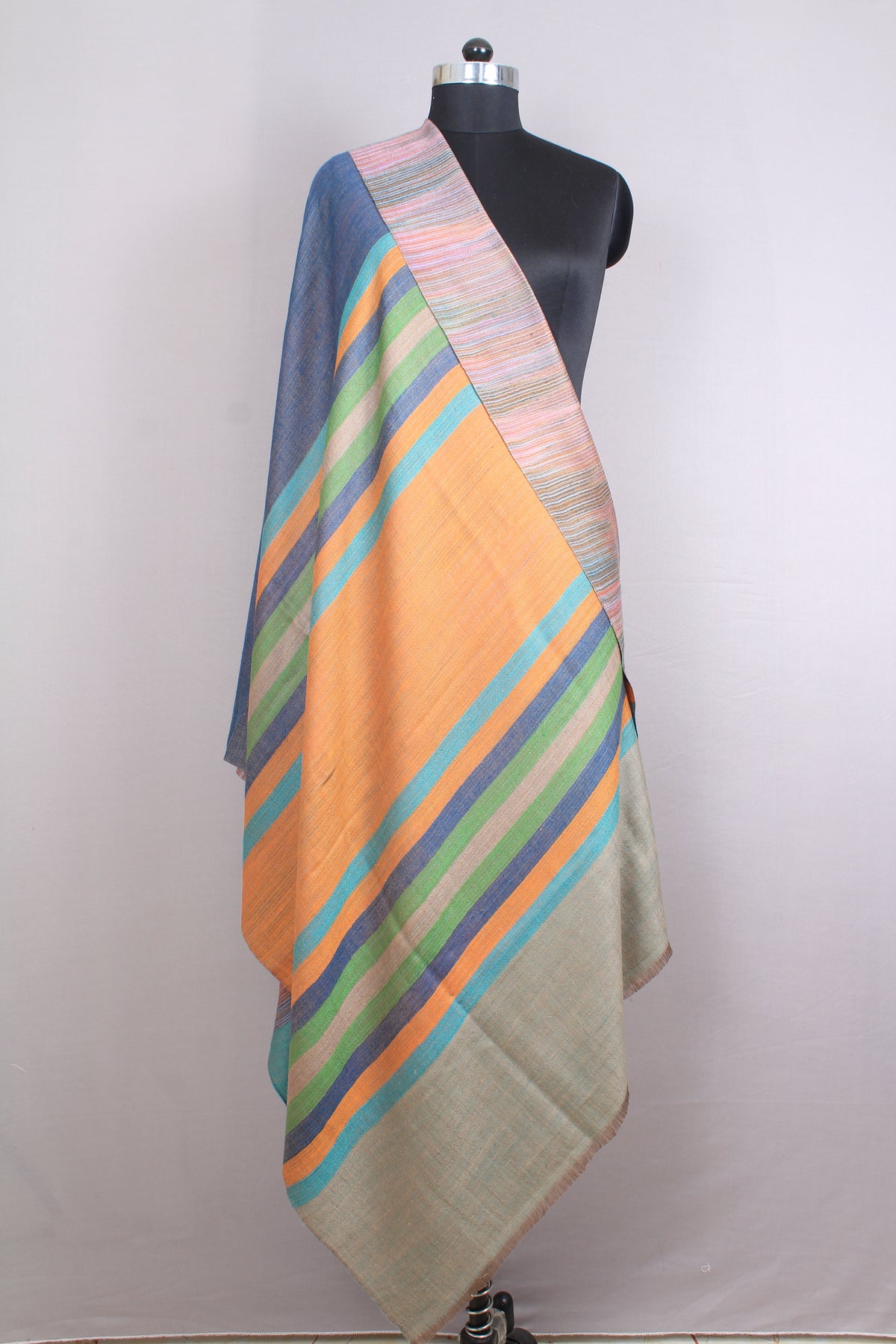 Elsa Multi Coloured Strips & Reversible Cashmere Shawl