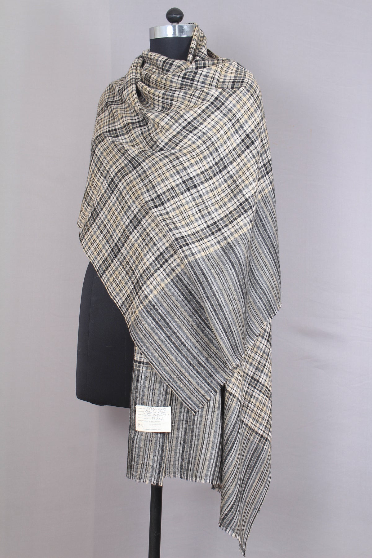 Bickford Fossil Grey Plaid Cashmere Stole