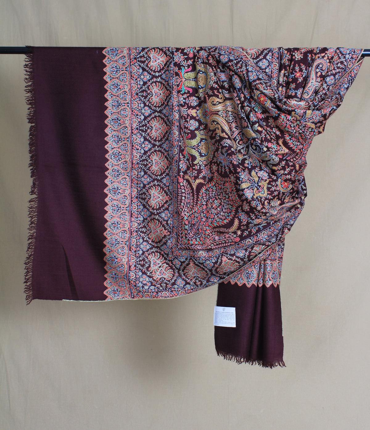 Mahroosh Wine Red Advardar Sozni Jamavar Pashmina Shawl