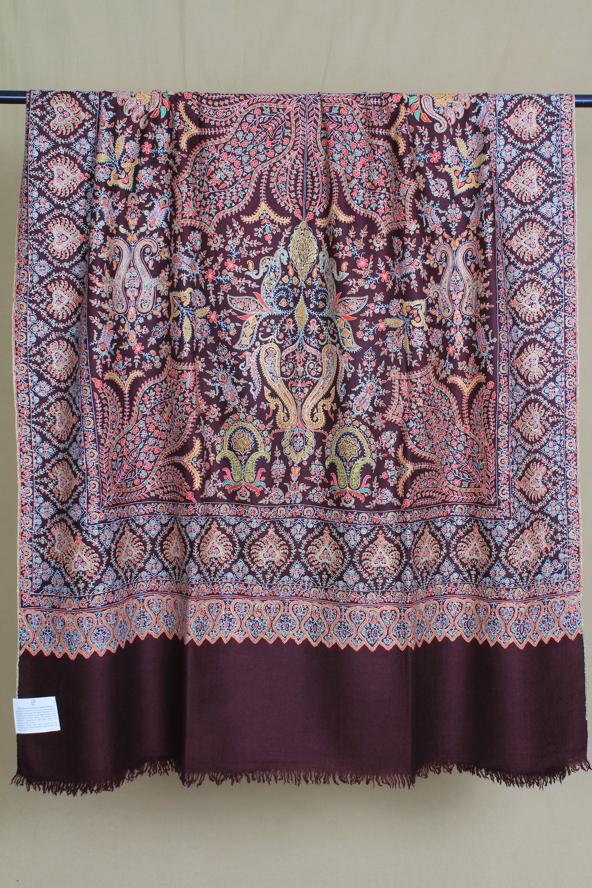 Mahroosh Wine Red Advardar Sozni Jamavar Pashmina Shawl