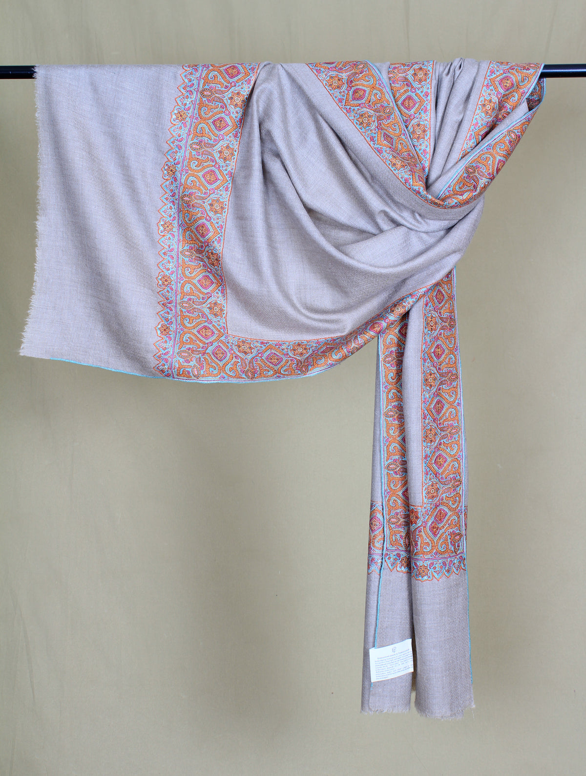 Saira Nude Beige Dourdar Sozni Embroidered Pashmina Shawl