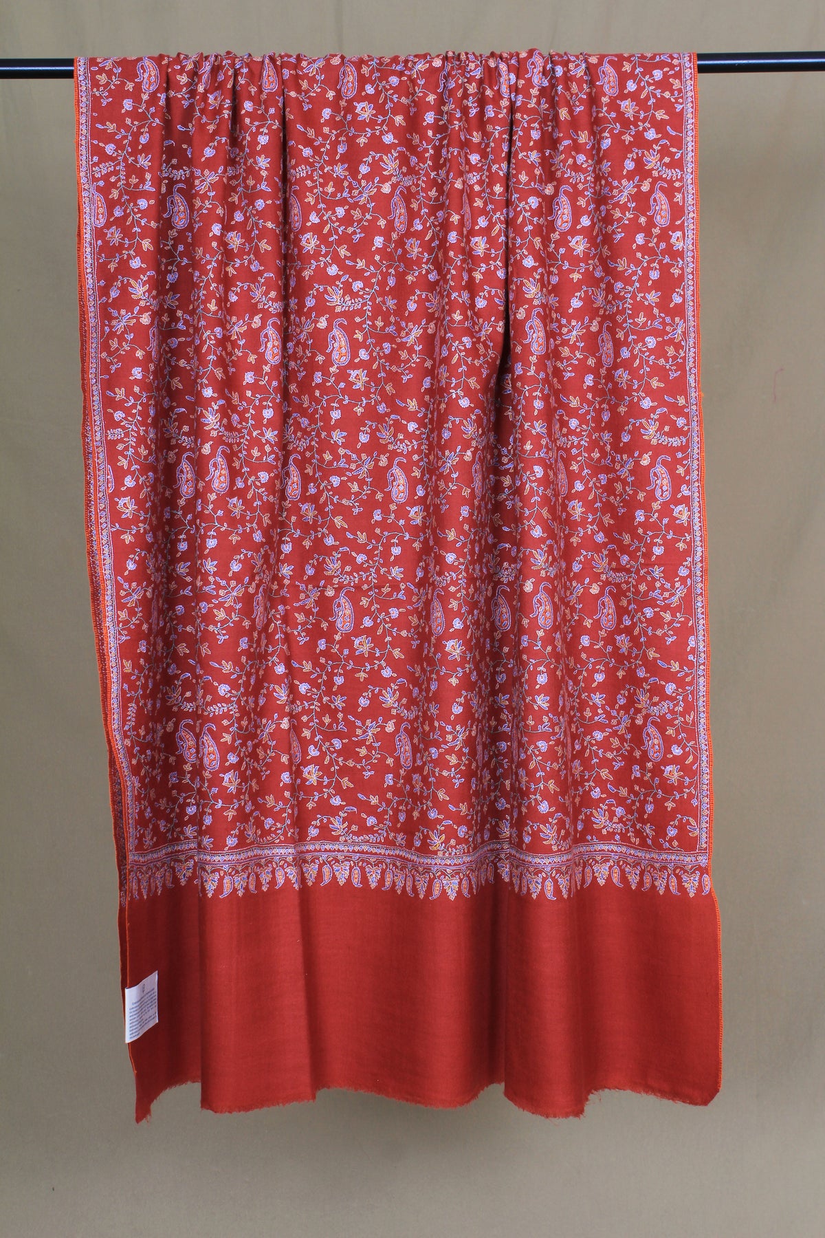 Noorain Peach Orange Sozni Jaali Embroidered Pashmina Shawl