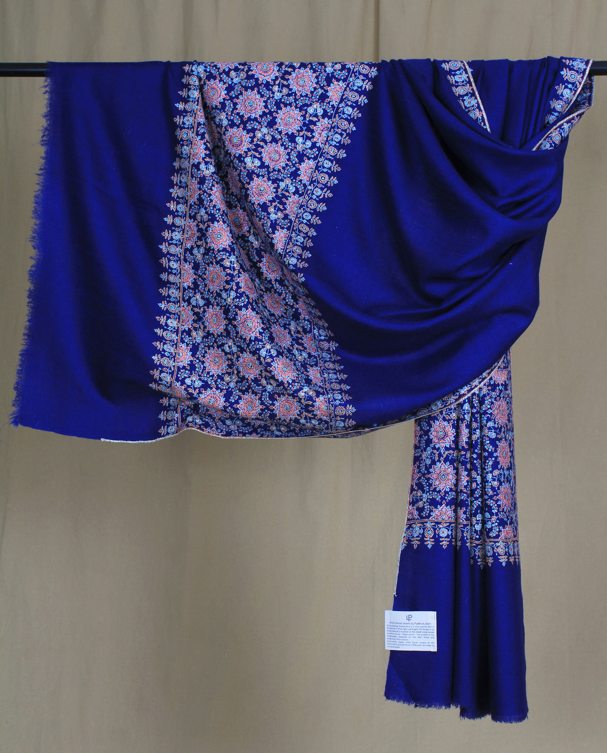 Sweet Voilet Azure Blue Paldar Sozni Embroidered Pashmina Shawl